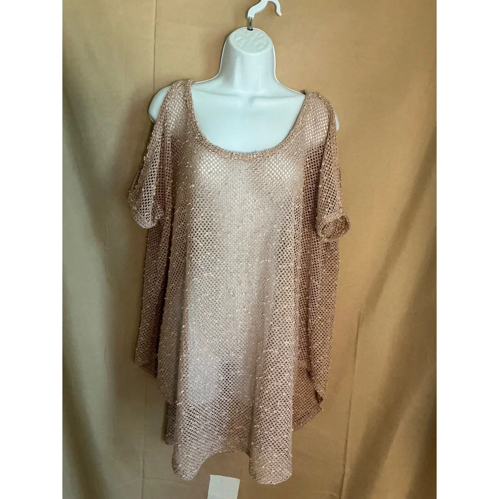 Elif Jordan Taylor Mesh Cover Up Womens Small Rose Gold Cold Shoulder Top